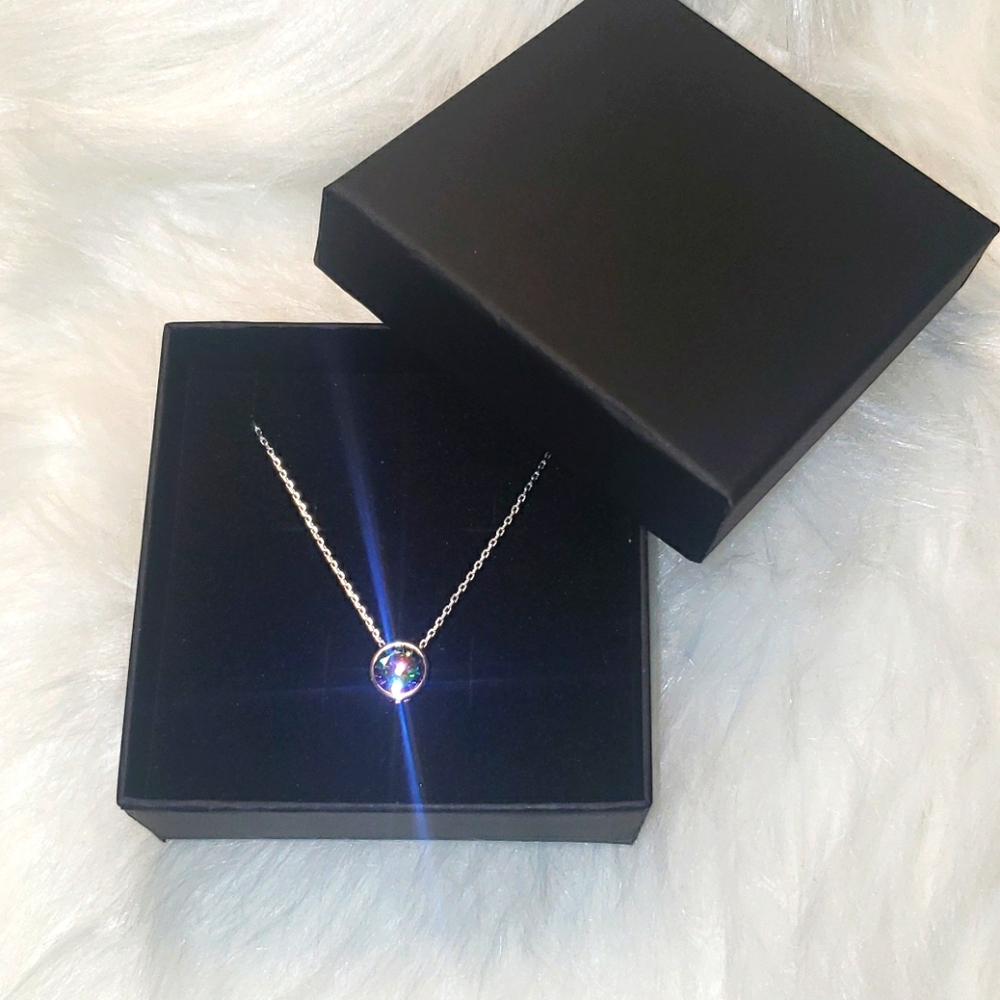 New Round Rainbow Topaz CZ Pendant Necklace - Picture 4 of 4